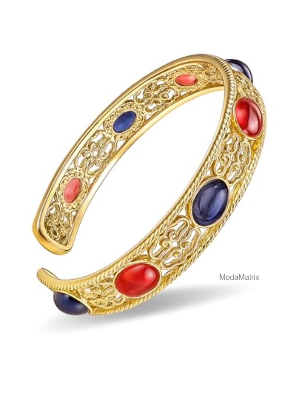 14K Gold Plated Cuff Bracelet Hollow Carved Adjustable